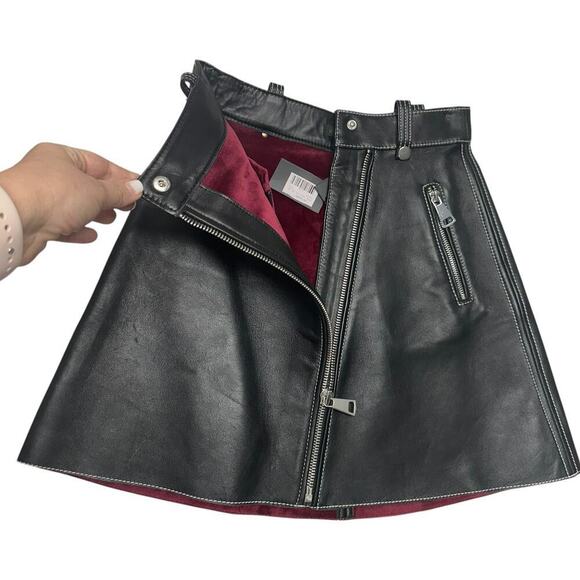 Nwts Maje Jouki Trapeze Black A-Line Belted Leather Mini Skirt (34) - Picture 9 of 15